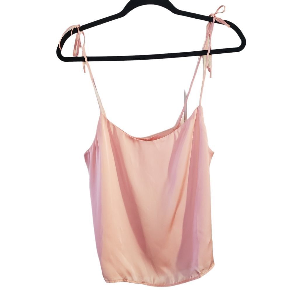 Truly Pink Satin Lined Cami Style Tank Tie Shoulder Smocked Back Size Small